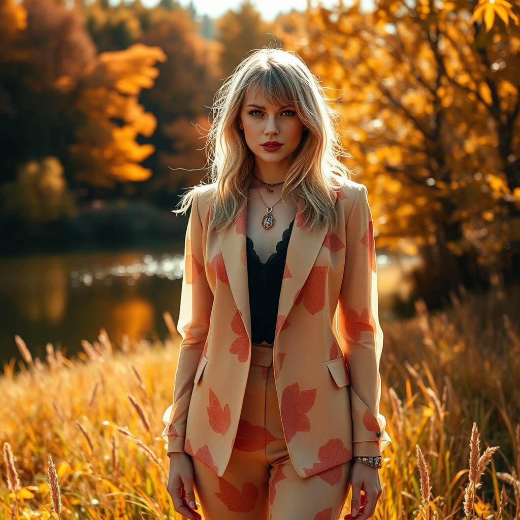 Taylor Swift in Autumn Field Wearing Geometric Blazer