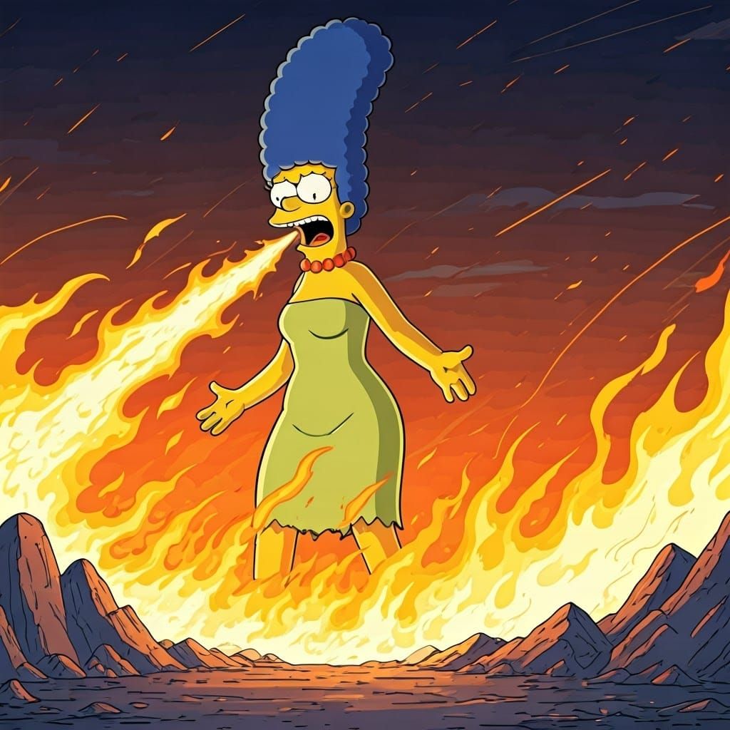 Giant Marge Simpson Unleashes Fiery Fury