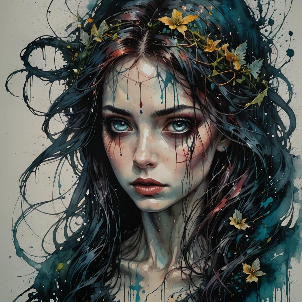 Gothic Ariel Struggles to Speak in Dark Fantasy Art