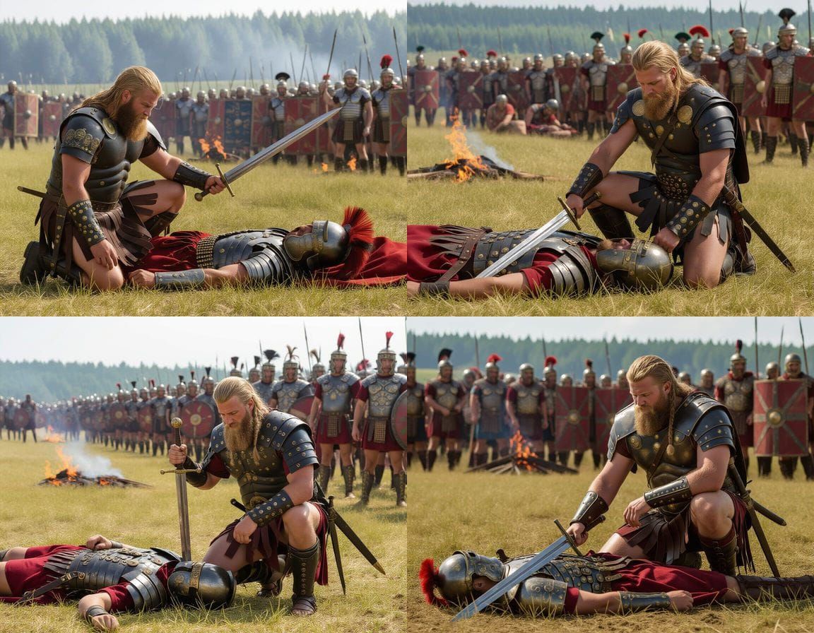 Dark Ages Battlefield with Kneeling Barbarian King