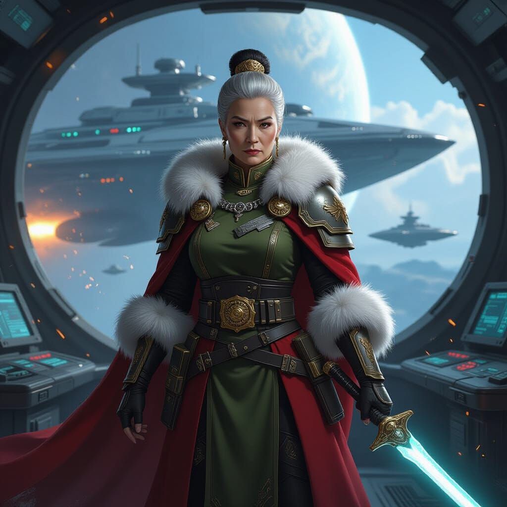 Space Admiral Portrait Painting in Dark Fantasy Style