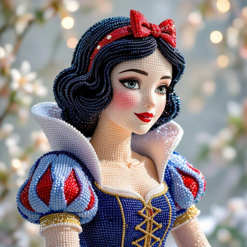 Snow White as 3D Beaded Mosaic Sculpture