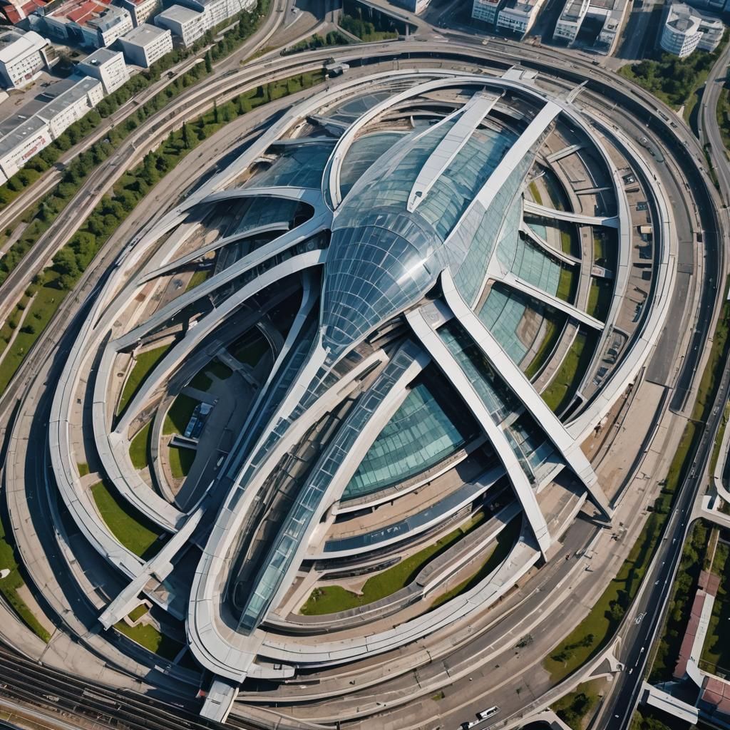 Modern Elliptical Railway Station Bird's-Eye View