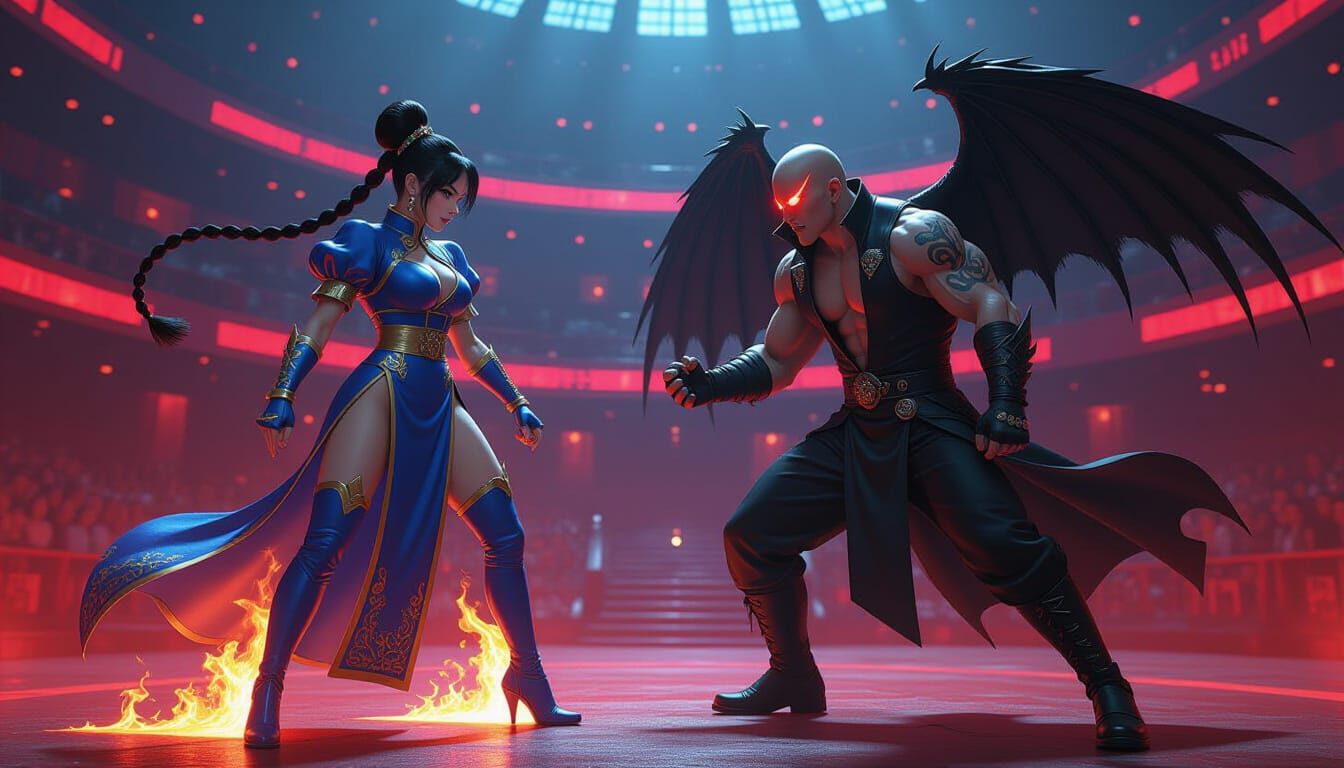 Chun-Li vs Vamp Ken in Surreal Neon Arena