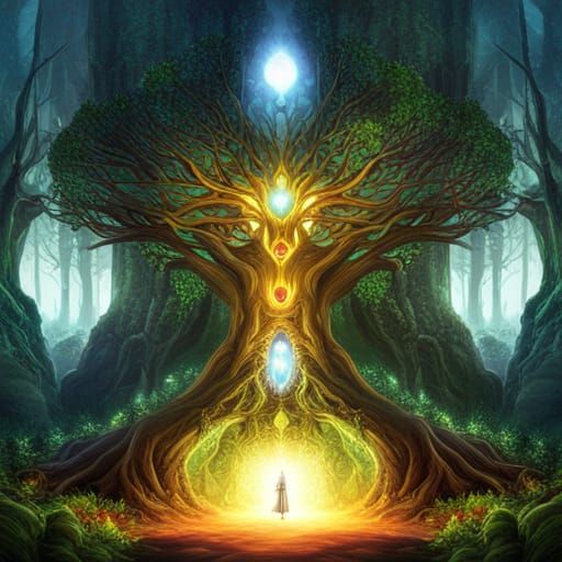 Yggdrasil in Sacred Grove, Detailed Matte Painting