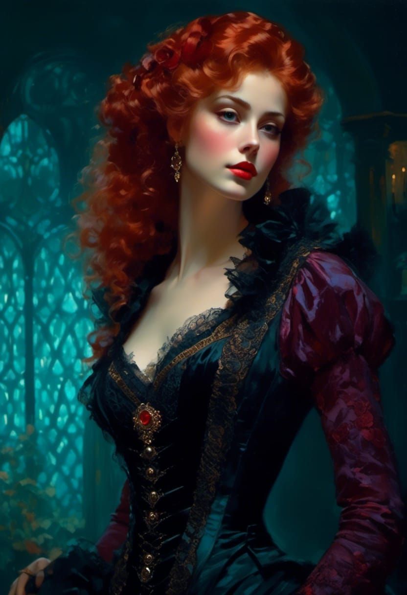 Victorian Vampire Mina Harker in Edward Cucuel Style