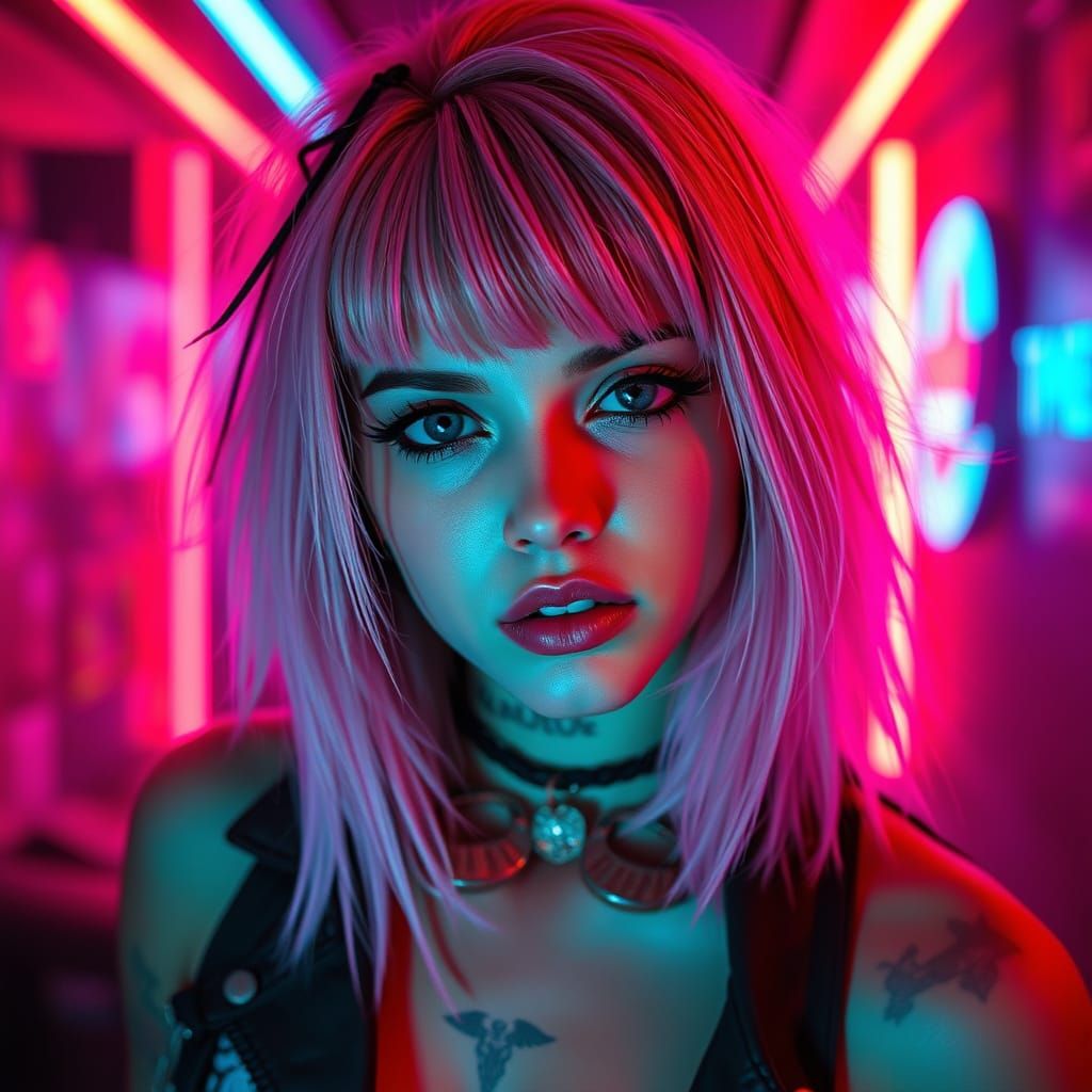 Cyberpunk Mexican Punk Rock Girl in Neon