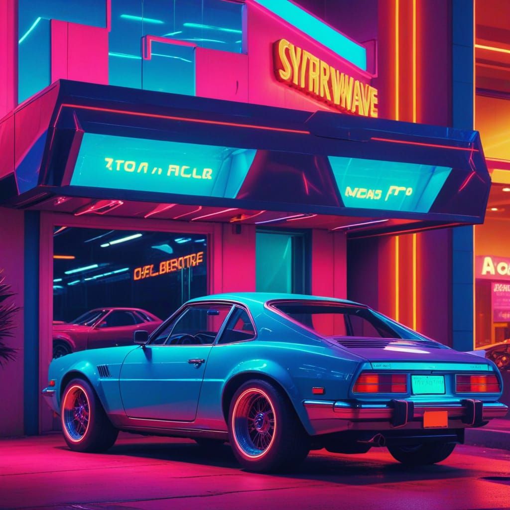 Retro-Futuristic Car Scene in Neon-Lit City