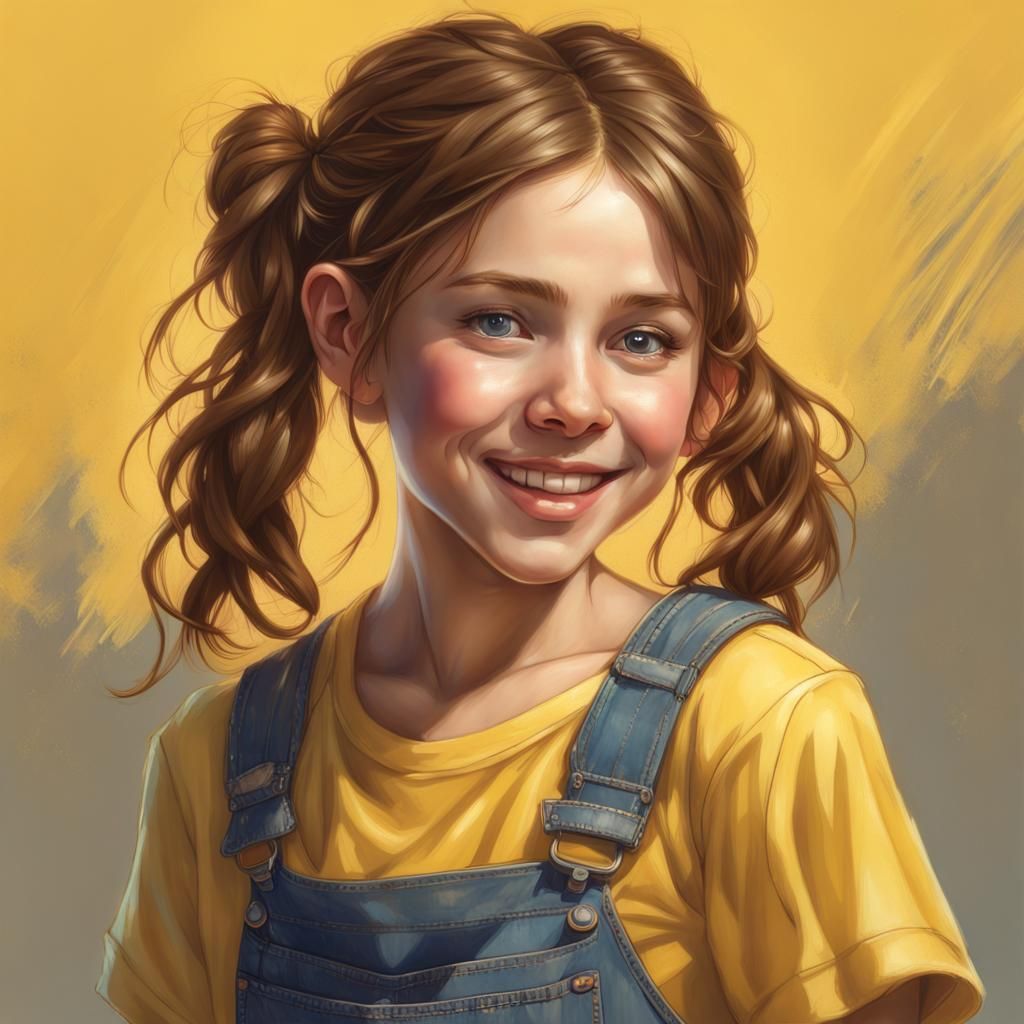 Happy Girl Portrait in Hyperdetailed Style