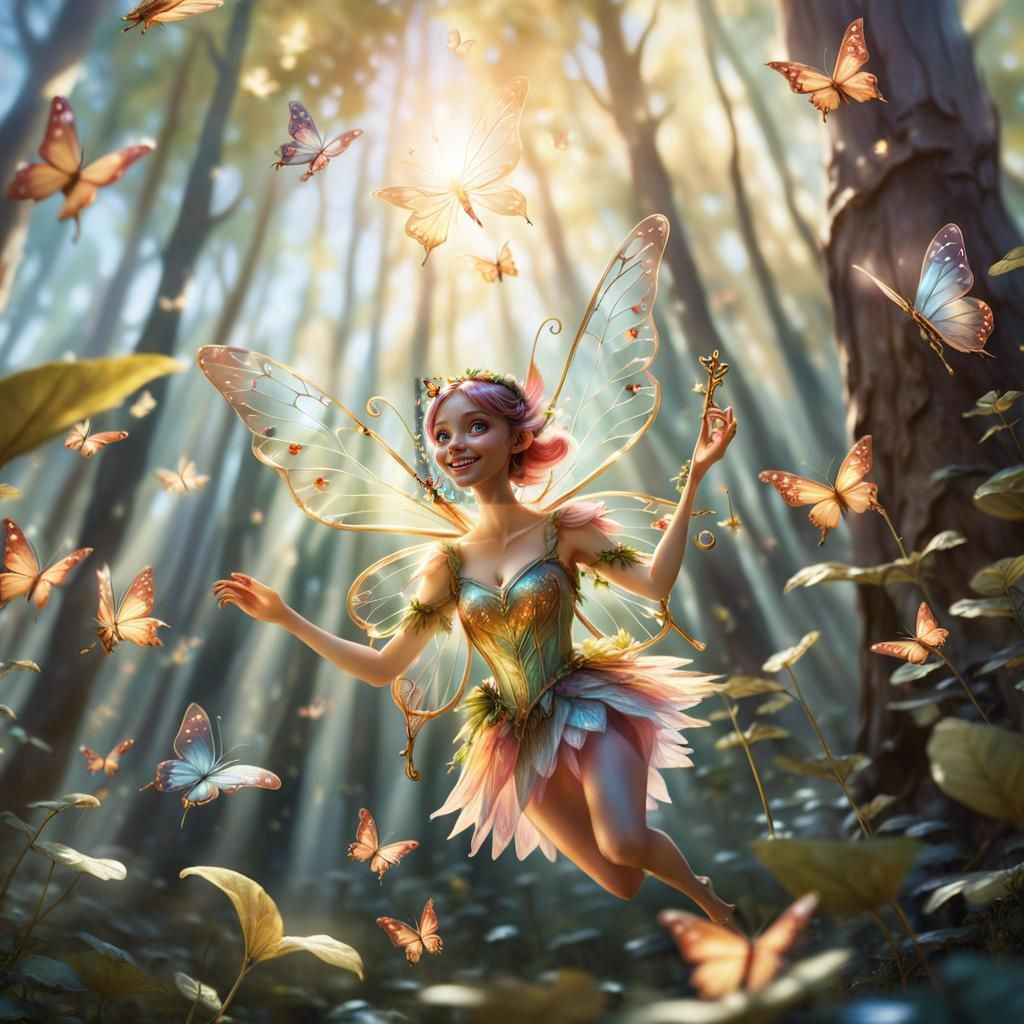 Hyper-Realistic Fairy Flies in Forest Glory