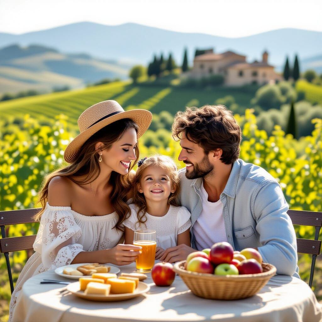 Romantic Couple in Italy with Family and Apples