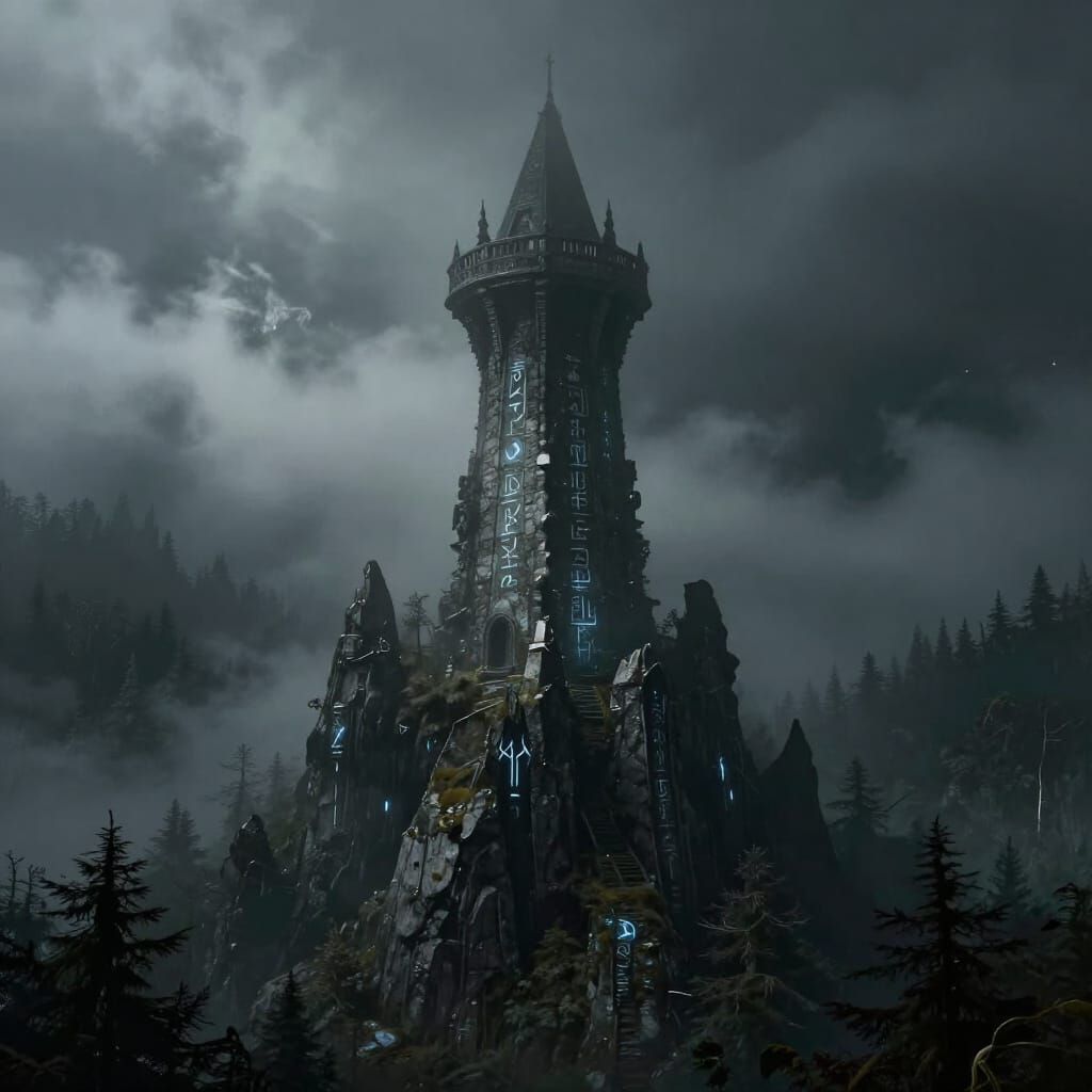 Mysterious Alchemist Tower in Misty Mountains