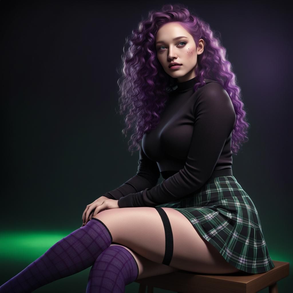 Curvy Woman with Purple Hair in 3D Render