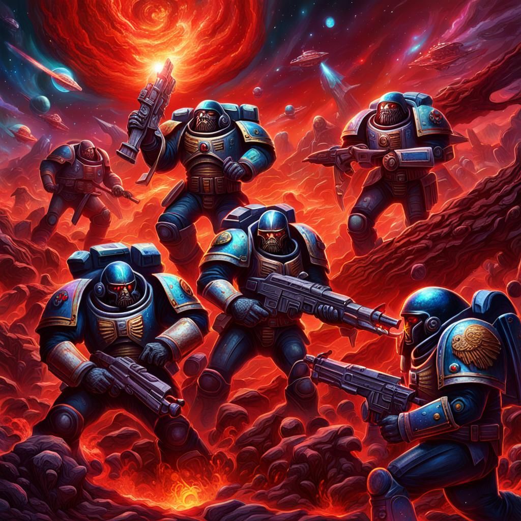 Warhammer 40K Space Marines Battle, Astral Illustration