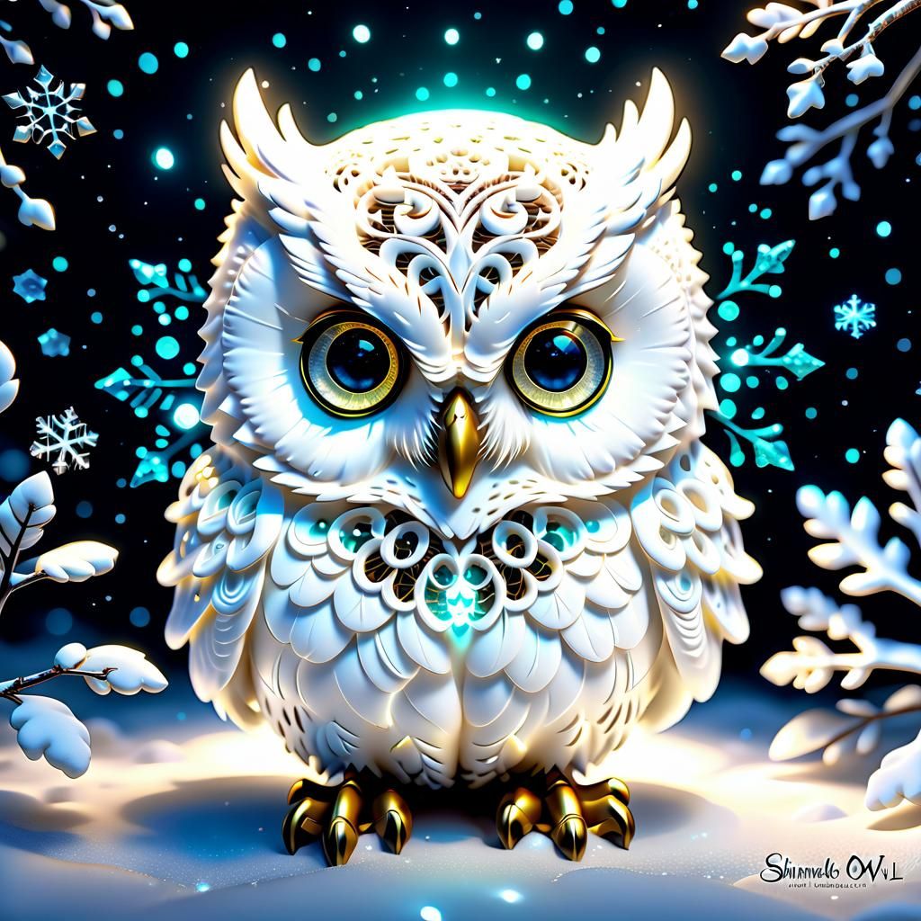 Bioluminescent Chibi Owl Fantasy Artwork