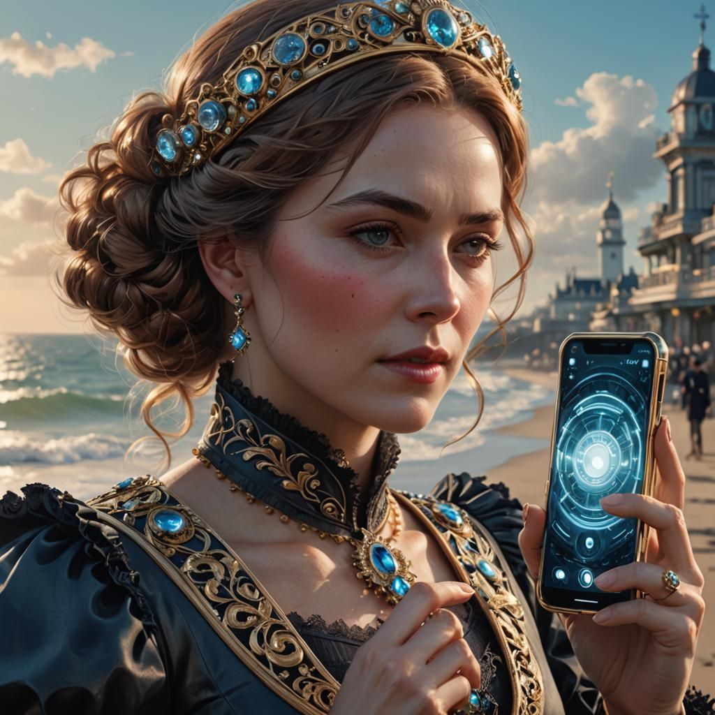 Victorian Lady with Phone: Hyperdetailed Concept Art