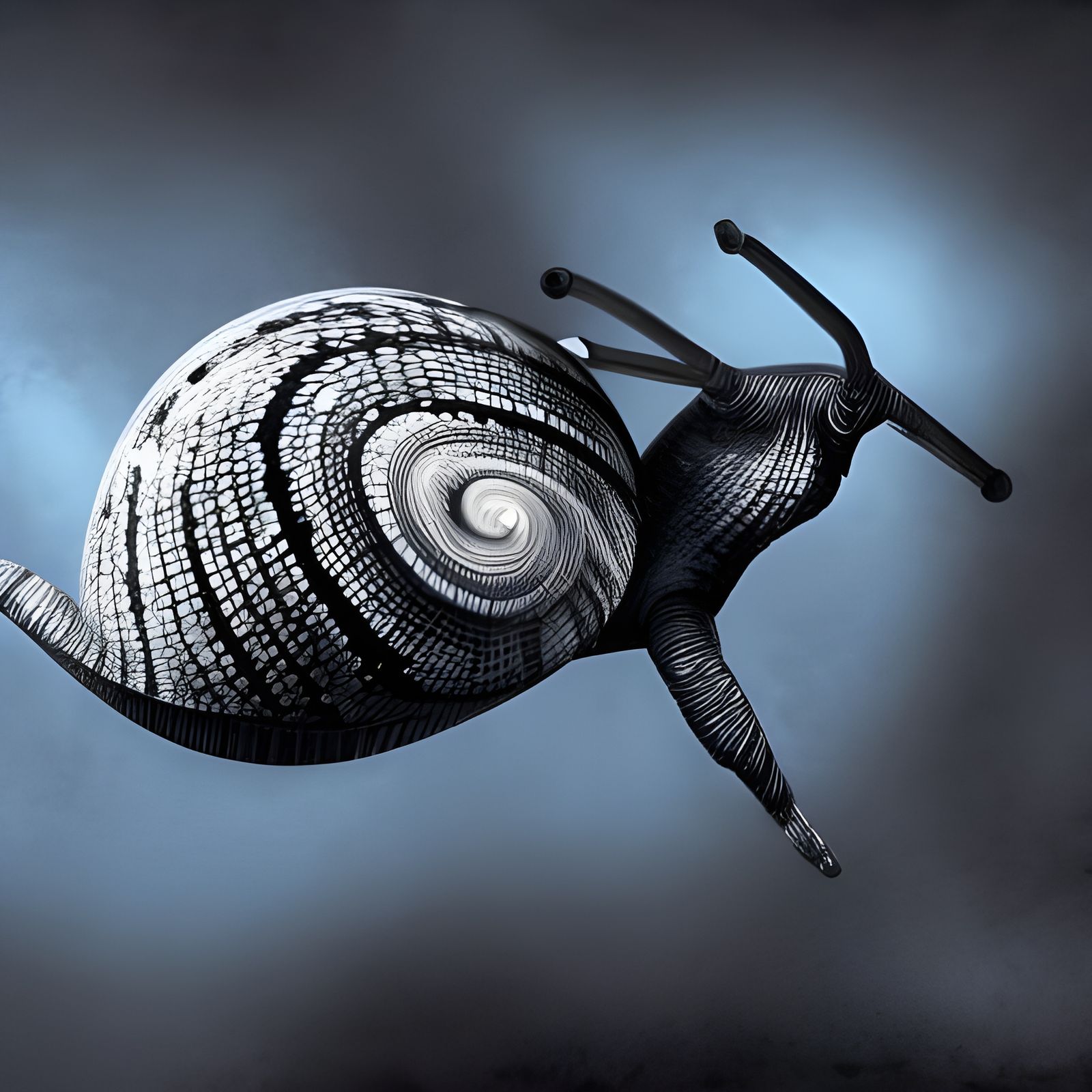 Checkered Snail in Dark Blue Space: Hyperrealistic Rendering
