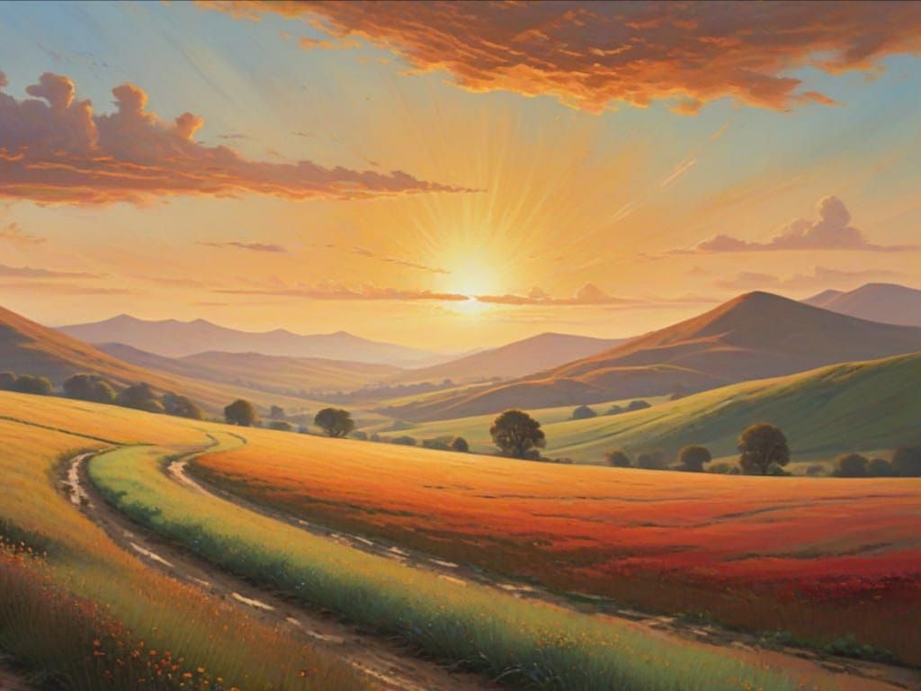 Surreal Sunset Landscape in a Dreamy Realism Style