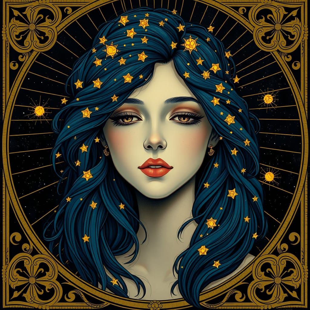 Celestial Portrait in Art Nouveau