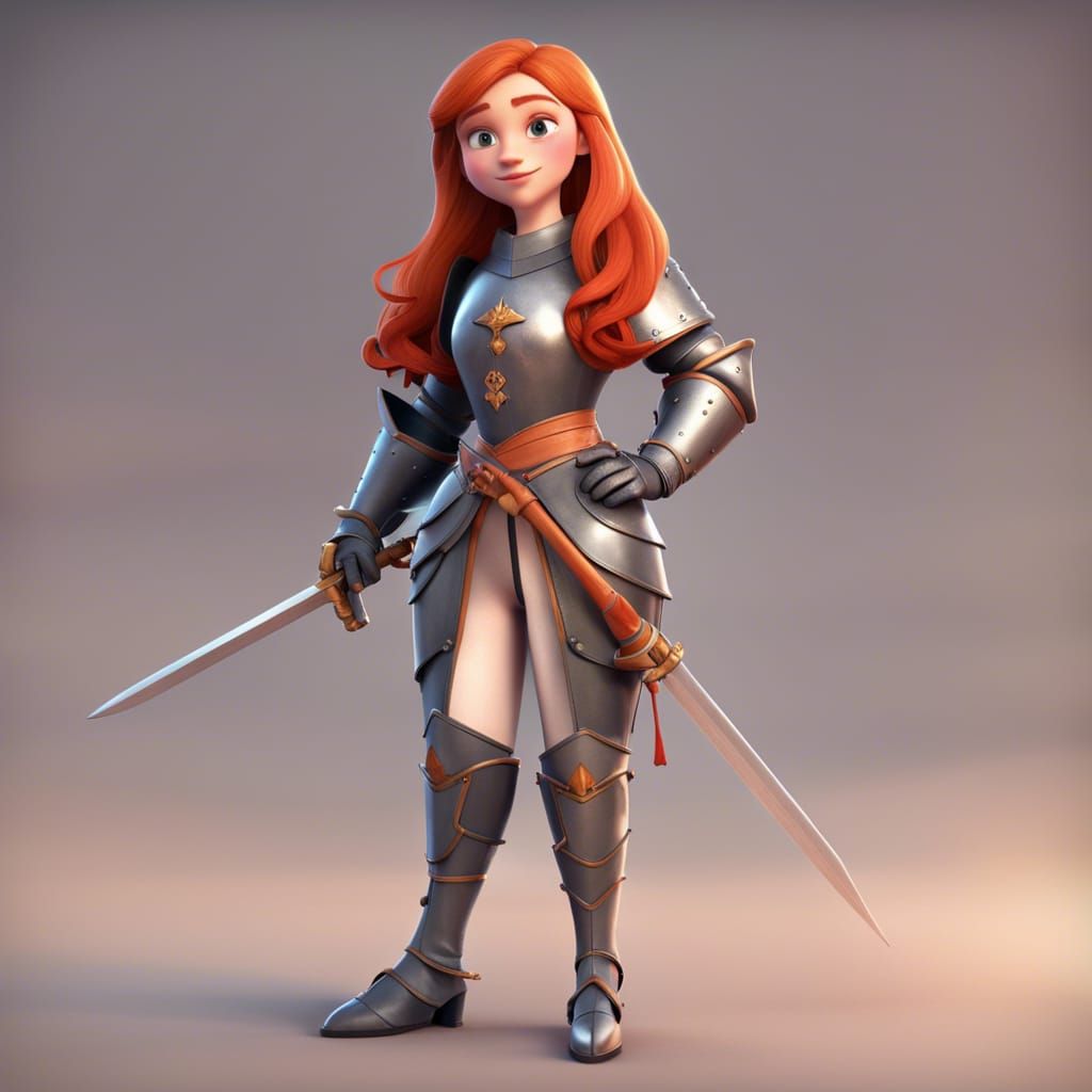 Medieval Girl Knight in Pixar Style