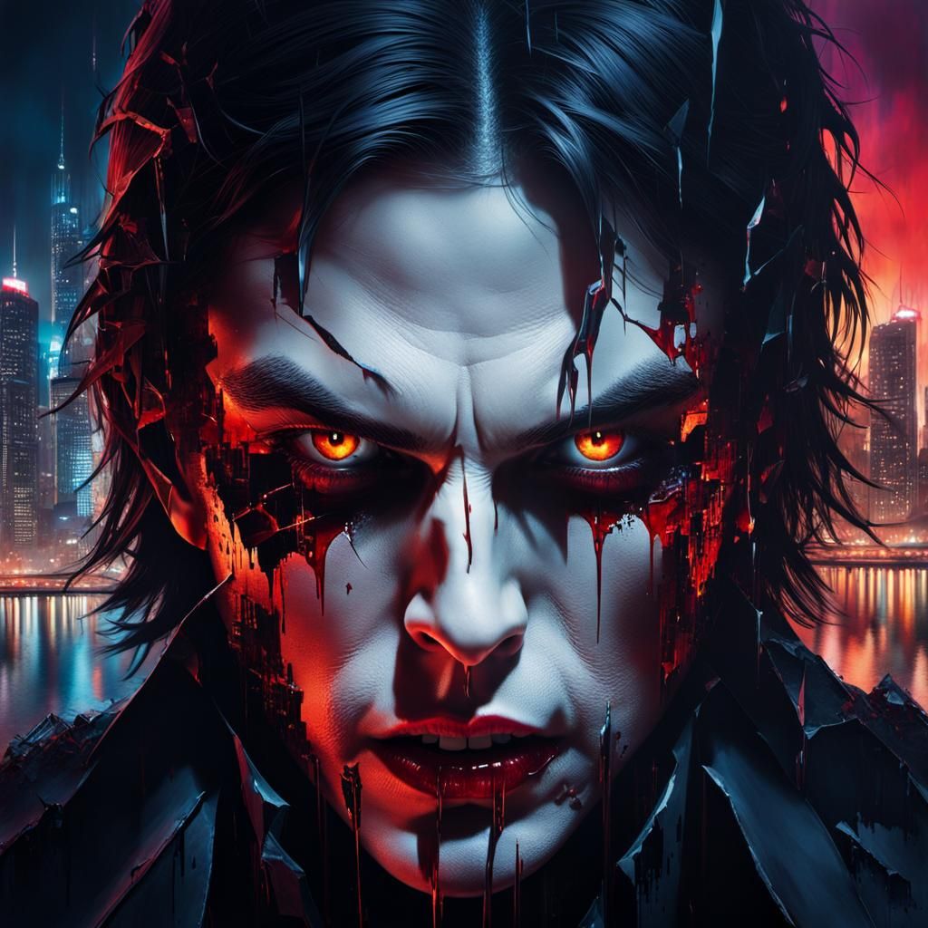 Disturbing Vampire in Double Exposure Reflection