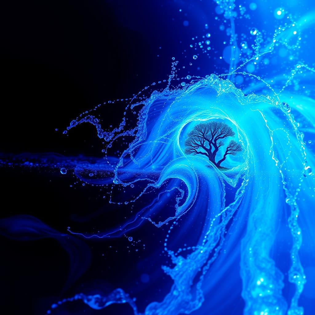 Magical Blue Petunia Field with Elegant Glowing Trees