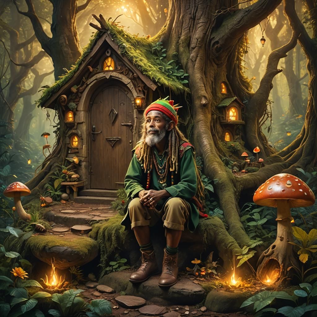 Rastafarian Elf in Magical Forest: Mystical Realism