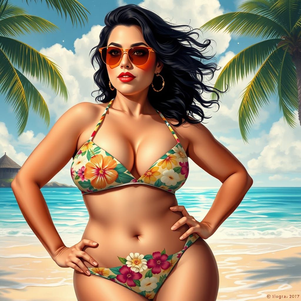 Confident Beach Goddess in Vibrant Bikini