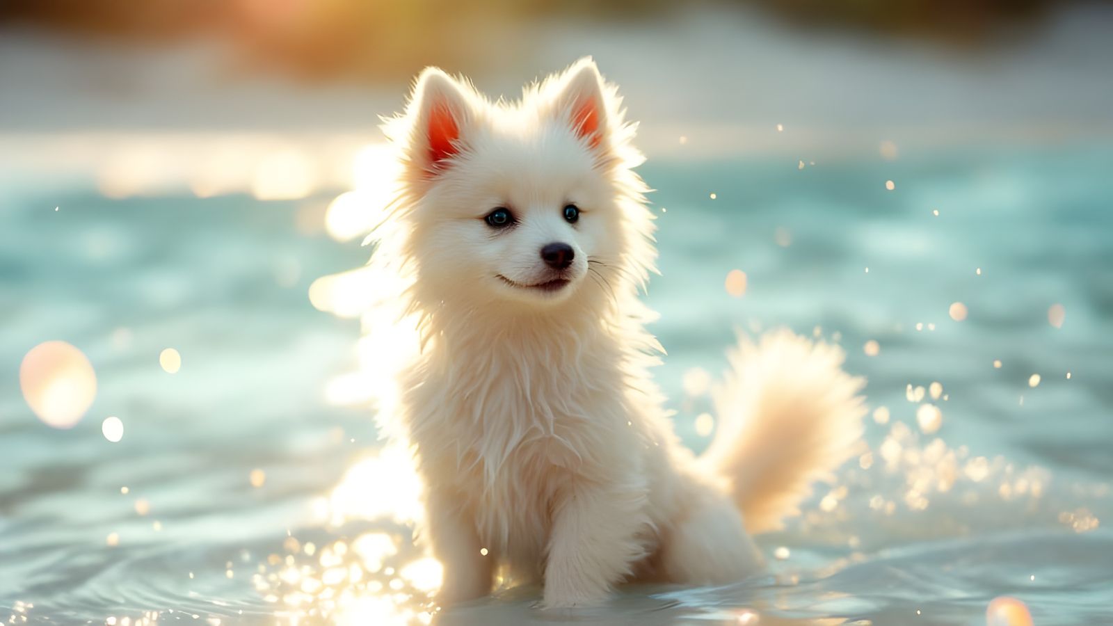 Surreal Morning Serenity with Japanese Spitz Puppy in Tropic...