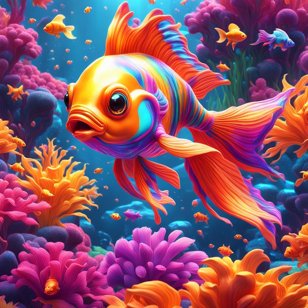 Lisa Frank Goldfish in Detailed Matte Painting