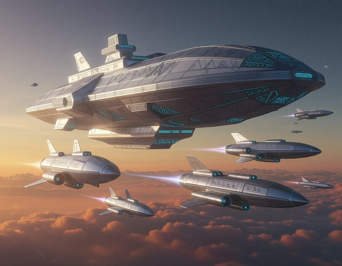 Art Deco Space Dock Above Nebula in Retrofuturistic Style