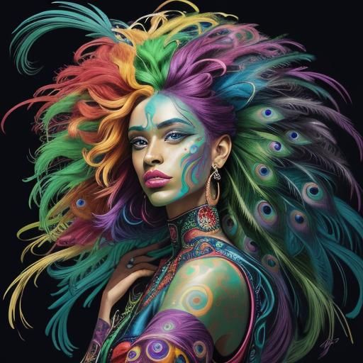 Rainbow Woman Portrait in Abstract Expressionist Style