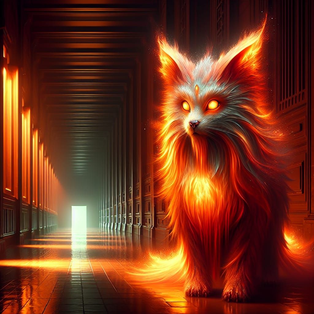 Flareon in Ethereal Liminal Hallway Portrait