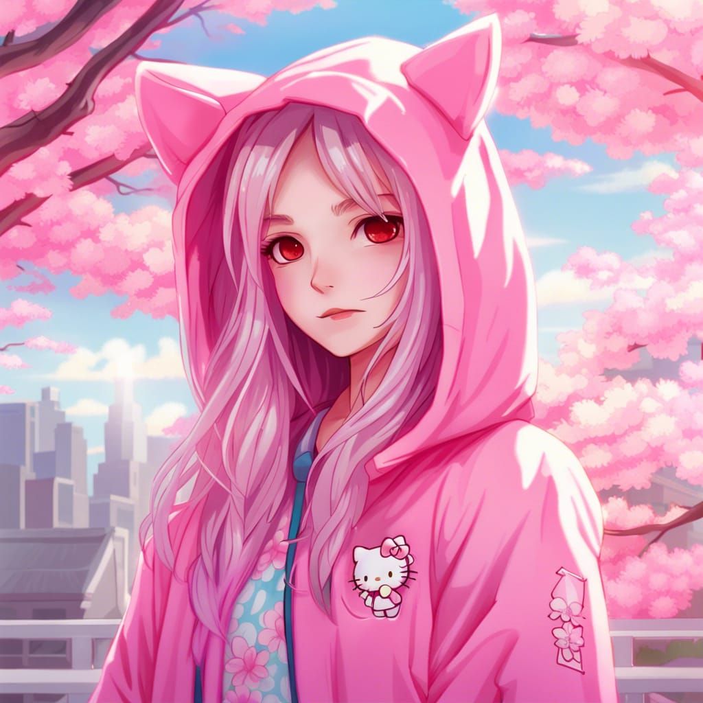 Hello Kitty Anime in Pastel Pink Hoodie