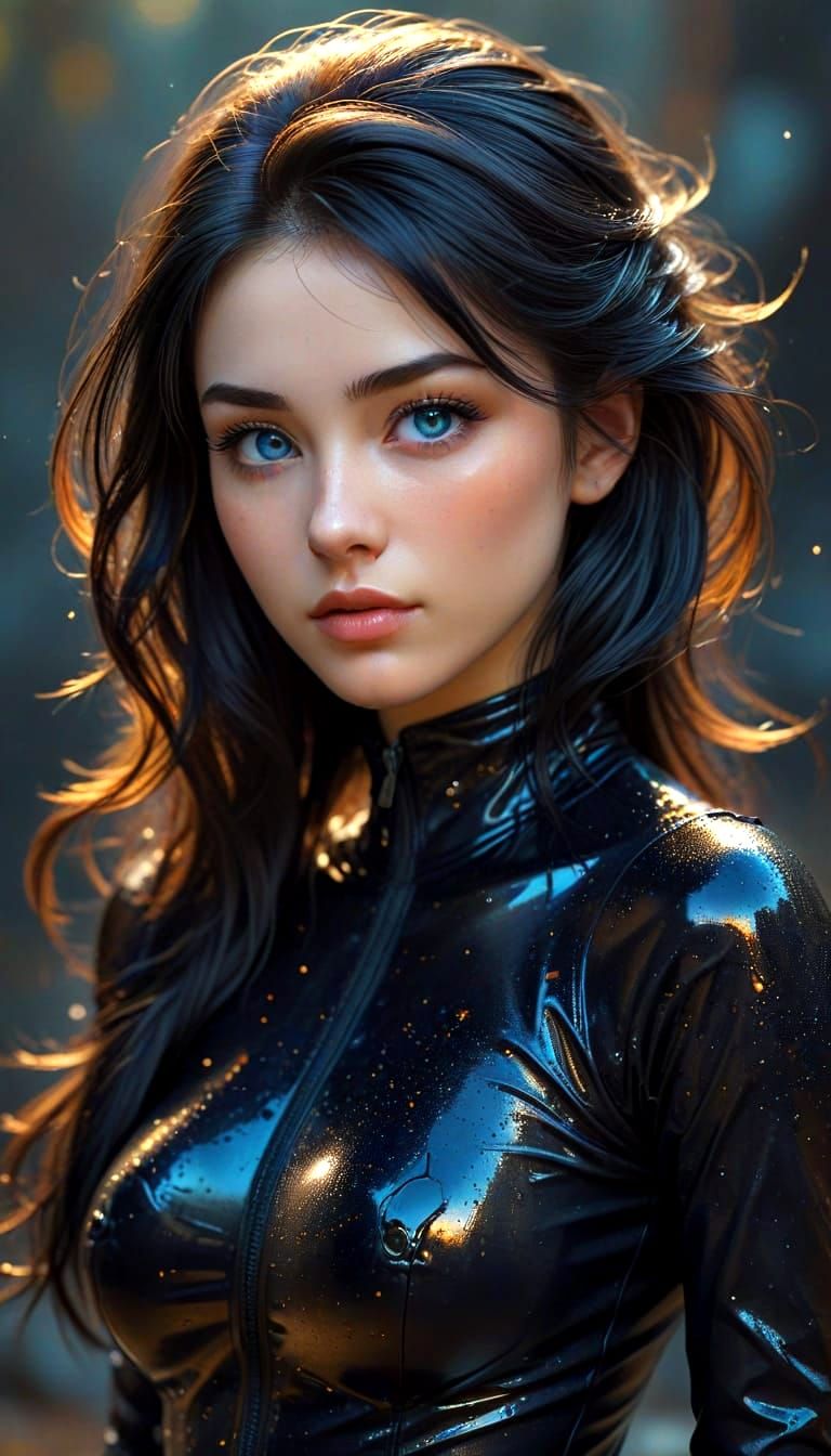 Yae Miko in Black Latex: Anime Style Portrait