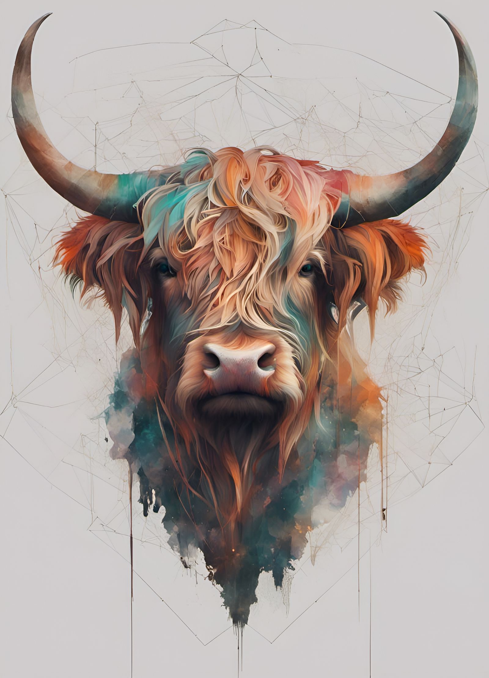 Anthropomorphic Highland Cow with Astral Motifs