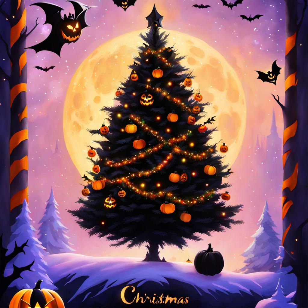 Festive Black Christmas Tree with Halloween Ornaments