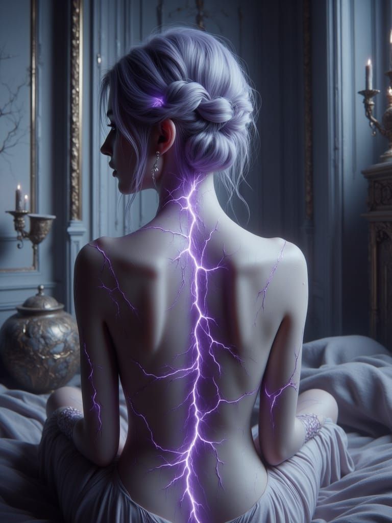 Surreal Goddess with Fractured Skin and Lavender Hair