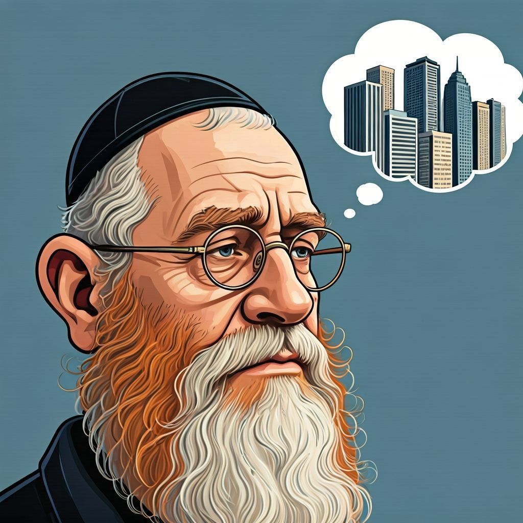 Elderly Man with Urban Thought Bubble Caricature