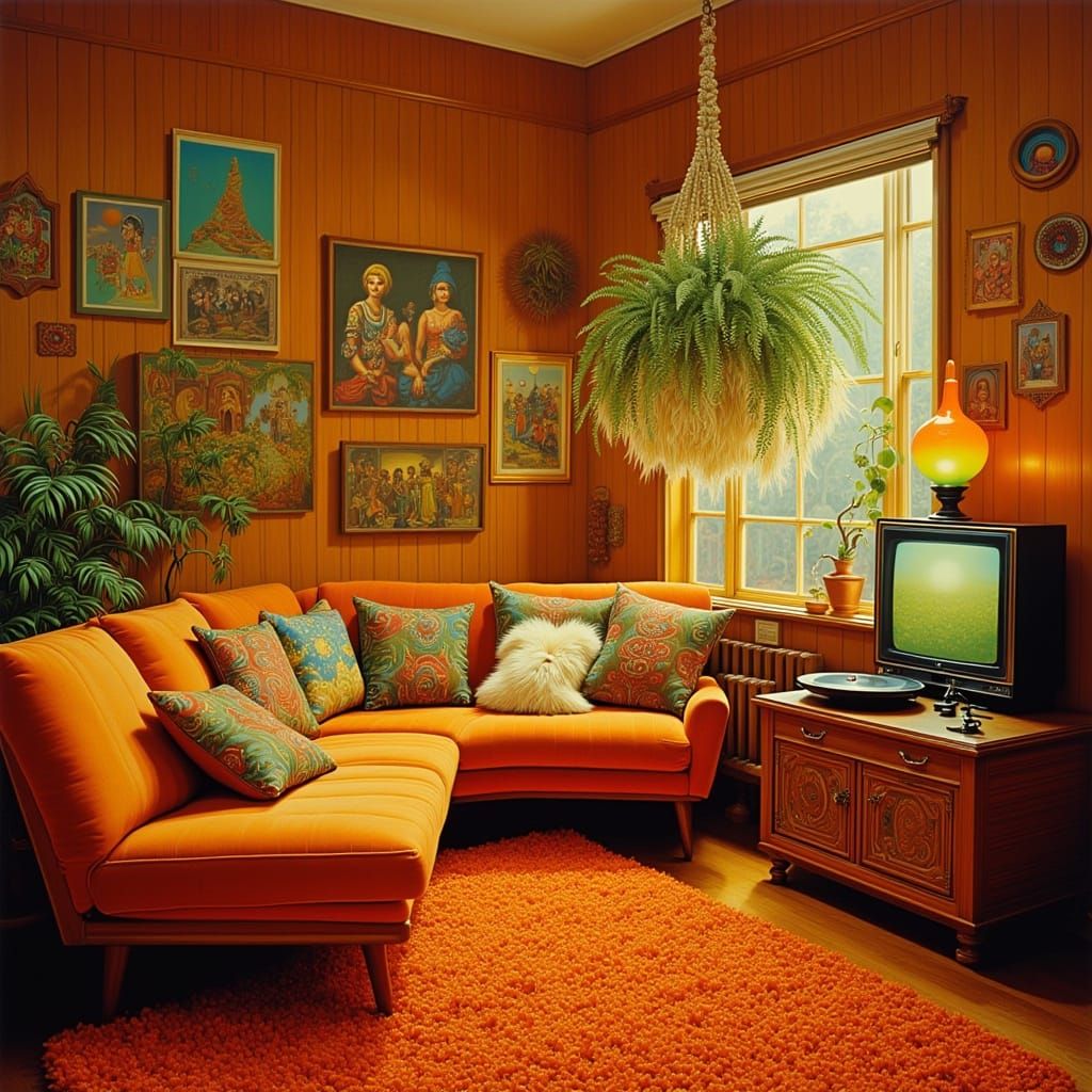 1970s Bohemian Living Room with Psychedelic Accents
