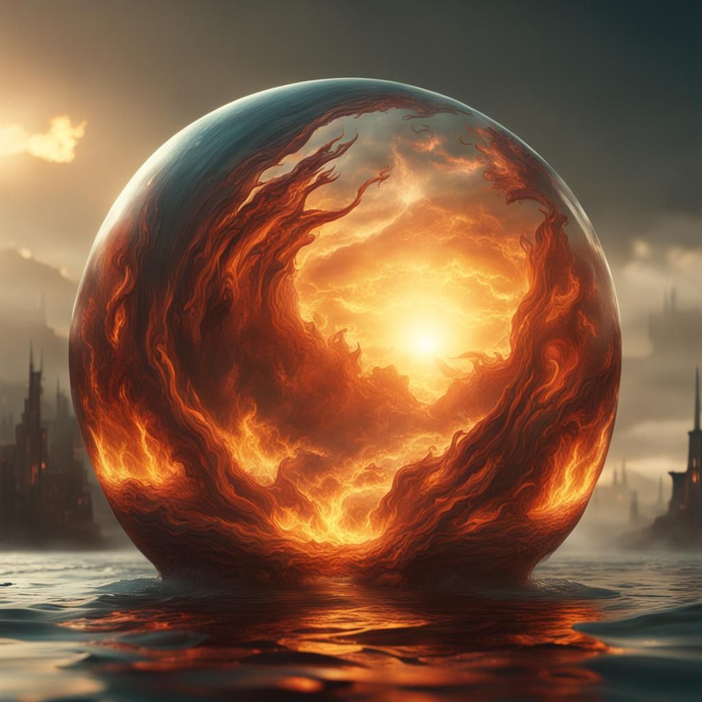Fiery Water Sphere: Epic Digital Matte Painting