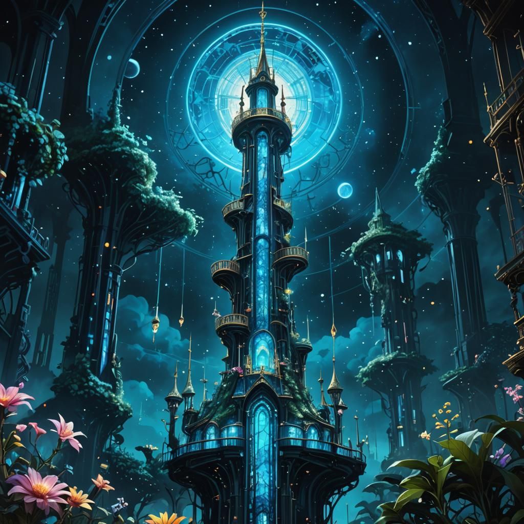 Cosmic Fantasy Tower in Elaborate Manga Style