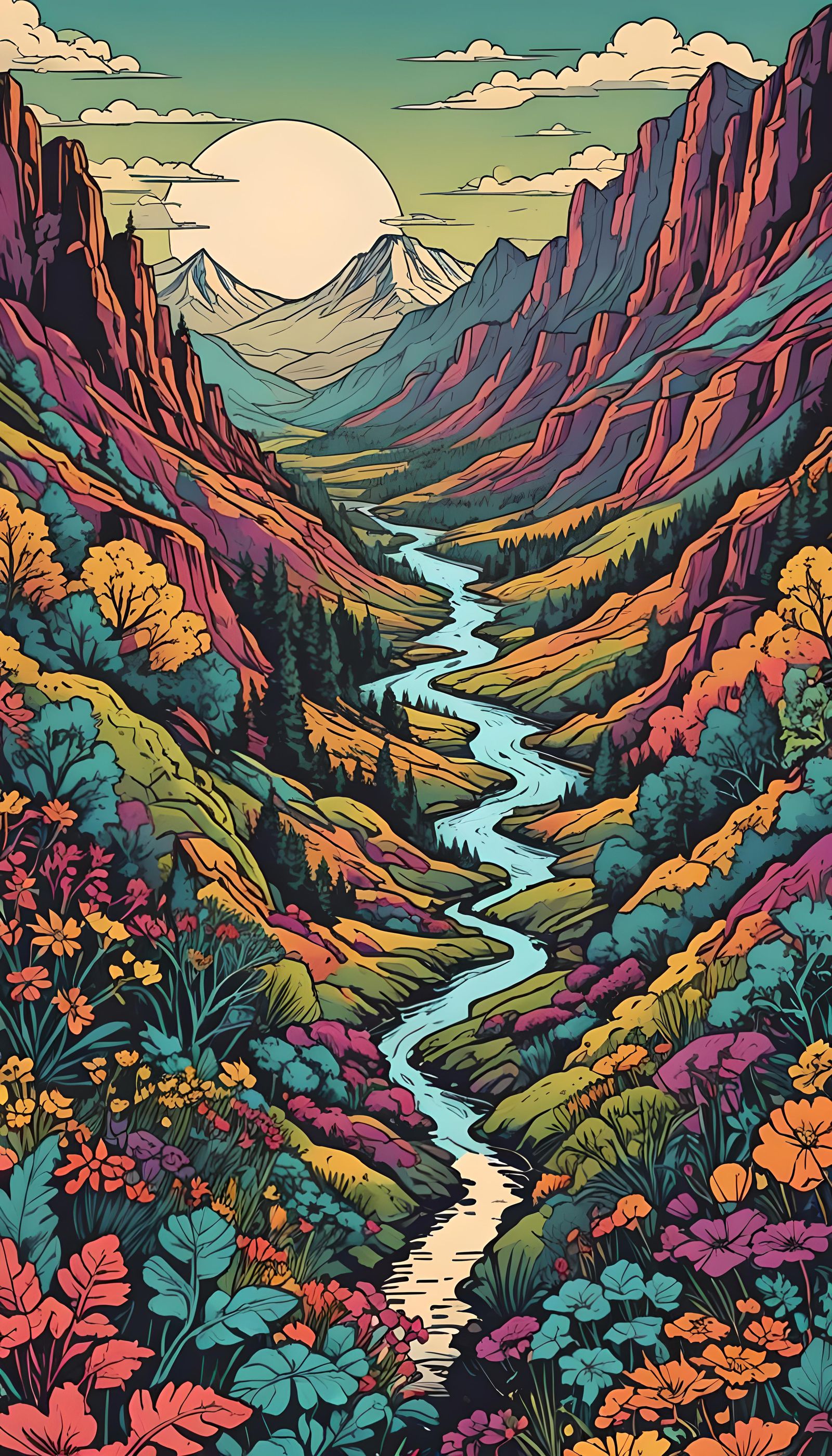 Colorful Concert Poster Featuring Natural Landscape Elements