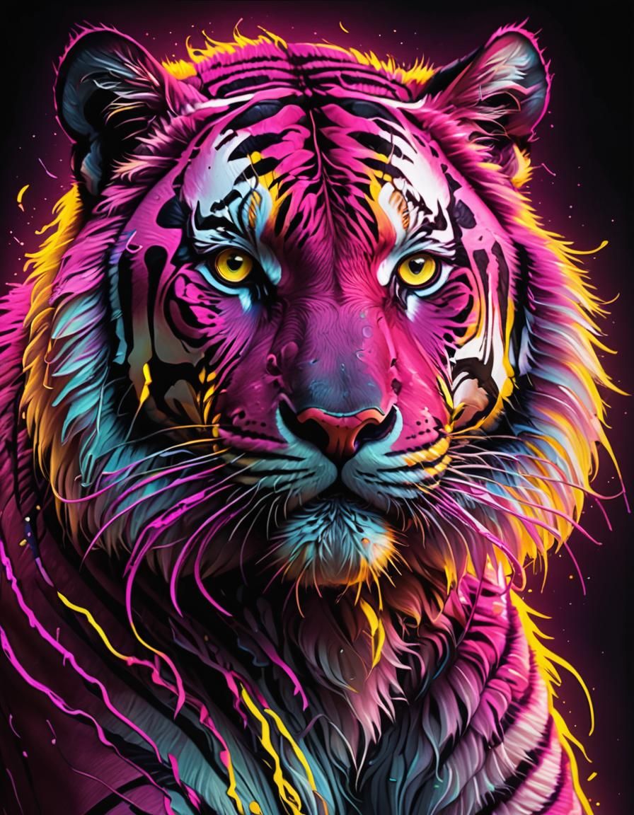 Neon Tiger Portrait in Synthwave Style