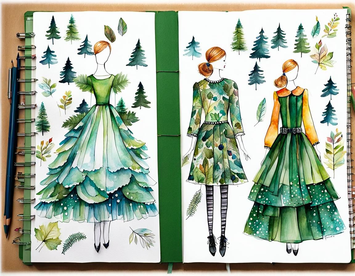 Forest Dress Fashion Sketchbook Illustration
