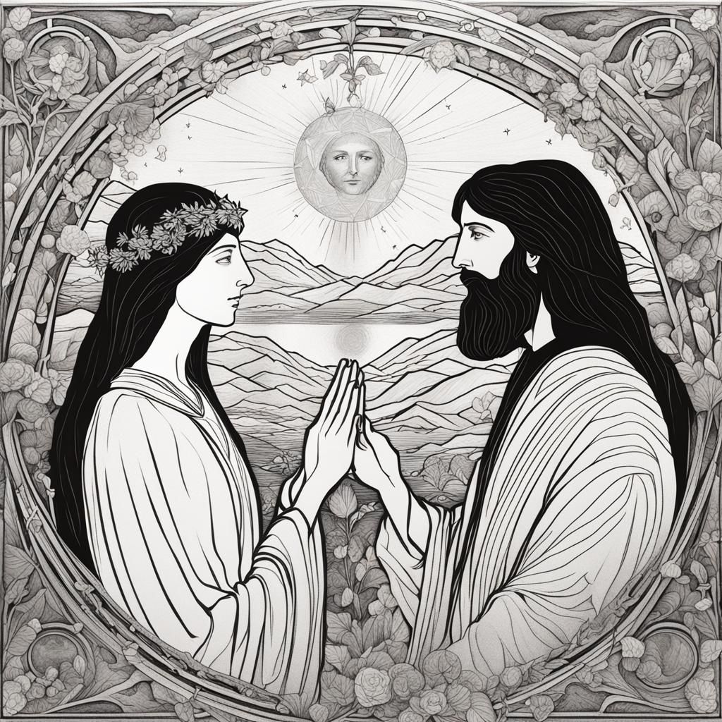 Jesus and Mary Magdalene: Aubrey Beardsley Style