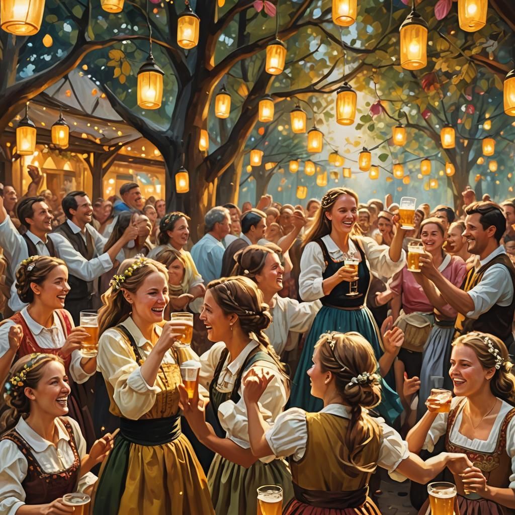 Oktoberfest Beer Garden in Folk Art Style