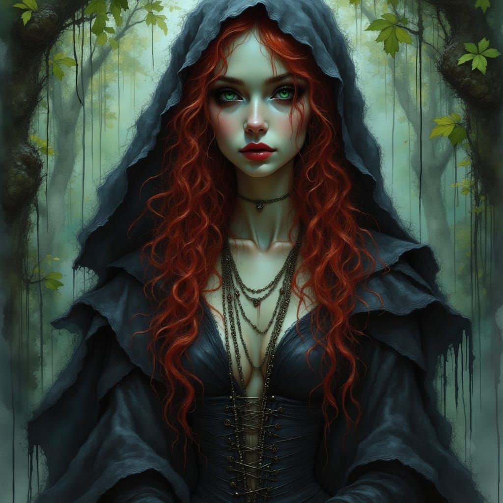 Eerie Forest Witch in Dark Fantasy Style