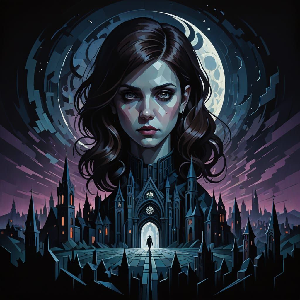 Anna Kendrick in a Dark Neo-Cubist Metropolis