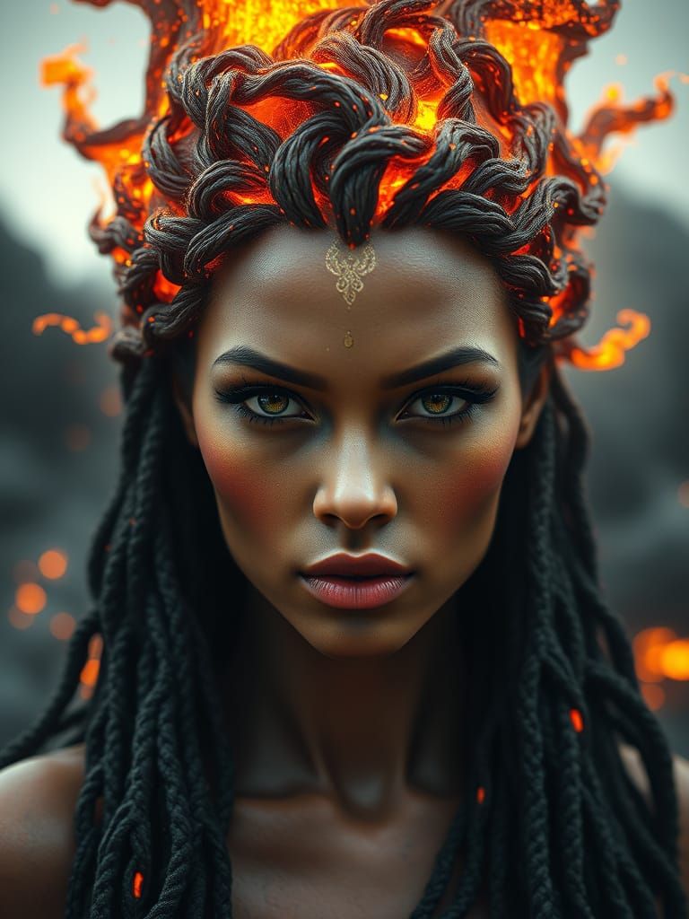 Lava Haired Woman: Hyperrealistic Digital Art
